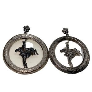 VINTAGE EARRINGS STERLING SILVER SCREW-BACK POST WESTERN BRONCO DESIGN EAR RINGS
